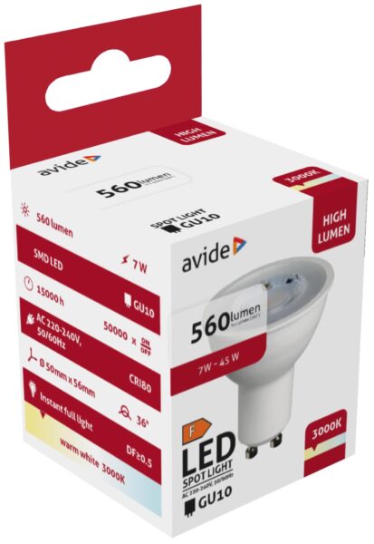 Avide LED Spot Alu+Plastic 7W GU10 36° WW 3000K | BR (SKU:ABGU10WW-7W-NBA) Szpot Avide LED Spot Alu+Plastic 7W GU10 36° WW 3000K | BR (SKU:ABGU10WW-7W-NBA) Szpot