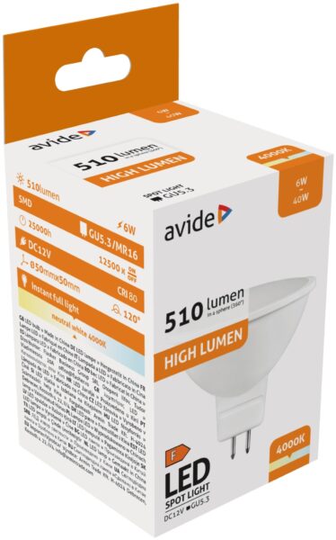 Avide LED Spot ALU+plastic 6W GU5.3 12V NW 4000K | BR (SKU:ABGU5.3NW-6W-AP-12V) Szpot Avide LED Spot ALU+plastic 6W GU5.3 12V NW 4000K | BR (SKU:ABGU5.3NW-6W-AP-12V) Szpot