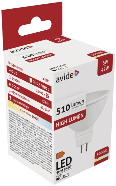 Avide LED Spot ALU+plastic 6W GU5.3 12V WW 3000K | BR (SKU:ABGU5.3WW-6W-AP-12V) Szpot Avide LED Spot ALU+plastic 6W GU5.3 12V WW 3000K | BR (SKU:ABGU5.3WW-6W-AP-12V) Szpot