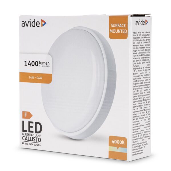 Avide Value Cseppálló Mennyezeti Lámpa Callisto Kerek IP54 14W NW 4000K fehér | BR (SKU:ABHL54-R-14W-NW-CAL-W) IP Védett