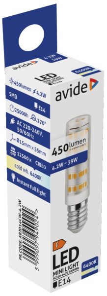 Avide LED 4.2W JD E14 CW 6400K | BR (SKU:ABJD14CW-4.2W) Kapszula Avide LED 4.2W JD E14 CW 6400K | BR (SKU:ABJD14CW-4.2W) Kapszula