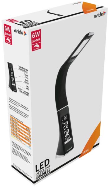 Avide LED Asztali Lámpa Üzleti Bőrhatású Naptár Luna Fekete 6W | BR (SKU:ABLDL-BLC-6W-BL) Asztali és állólámpák