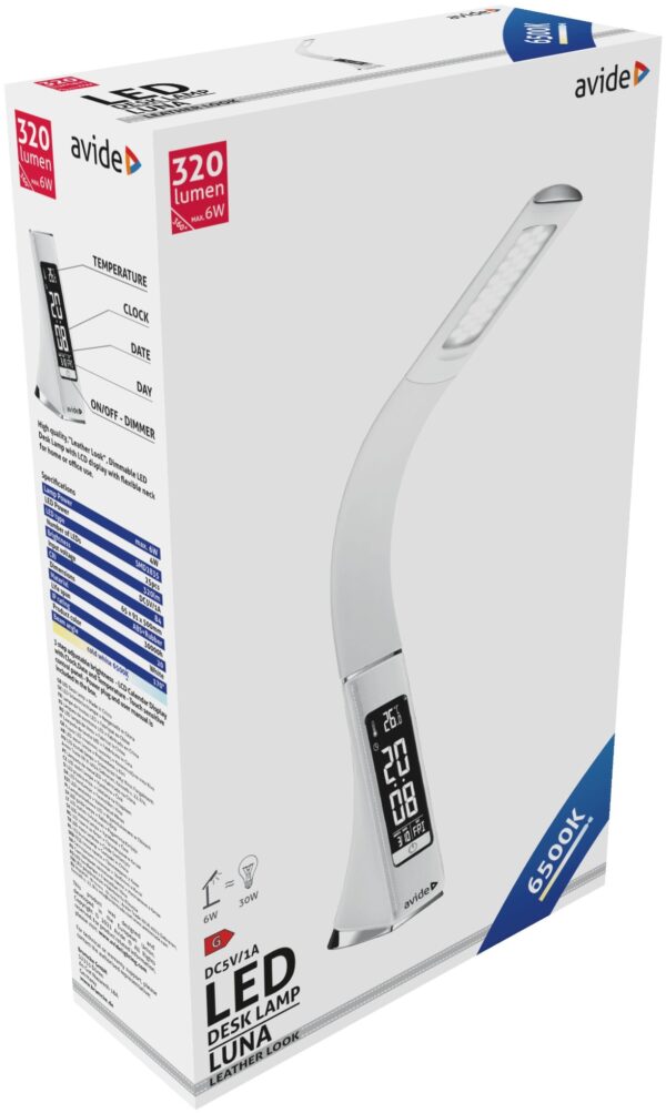 Avide LED Asztali Lámpa Luna Üzleti Bőrhatású Naptár Fehér 6W | BR (SKU:ABLDL-BLC-6W-WH) LEDes