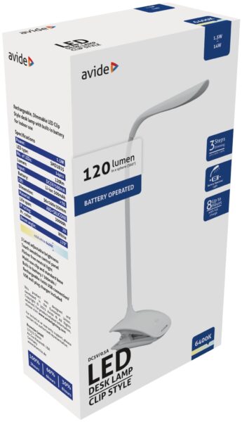 Avide LED Asztali Lámpa Csíptethető Fehér 1.5W | BR (SKU:ABLDL-CLIP-1.5W) Asztali és állólámpák