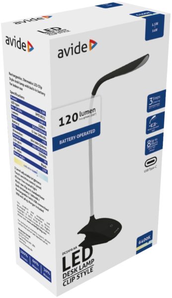 Avide LED Asztali Lámpa Csiptethető Fekete 1.5W | BR (SKU:ABLDL-CLIP-1.5W-BL) Asztali és állólámpák