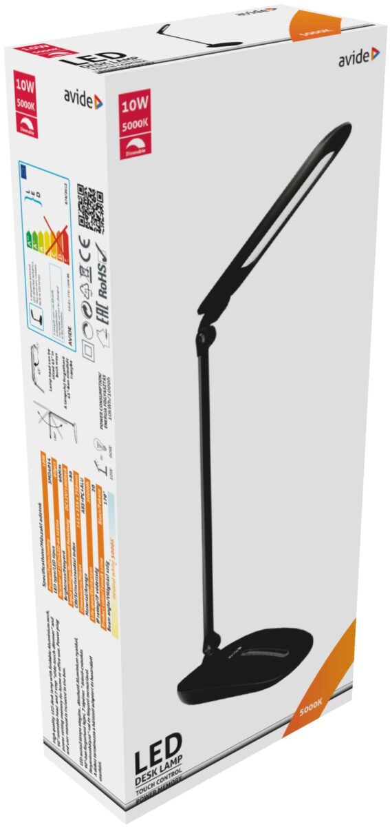 Avide LED Asztali Lámpa Érintésvezérelt Dimmer Fekete 10W | BR (SKU:ABLDL-FTD-10W-BL) LEDes