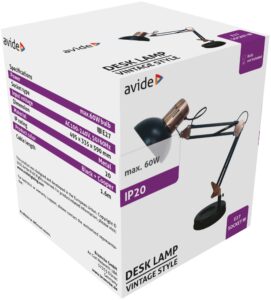 Avide Basic Asztali Lámpa Vintage Fém Fekete E27 max 60W | BR (SKU:ABLDL-VINTE27-FM-60W) Basic