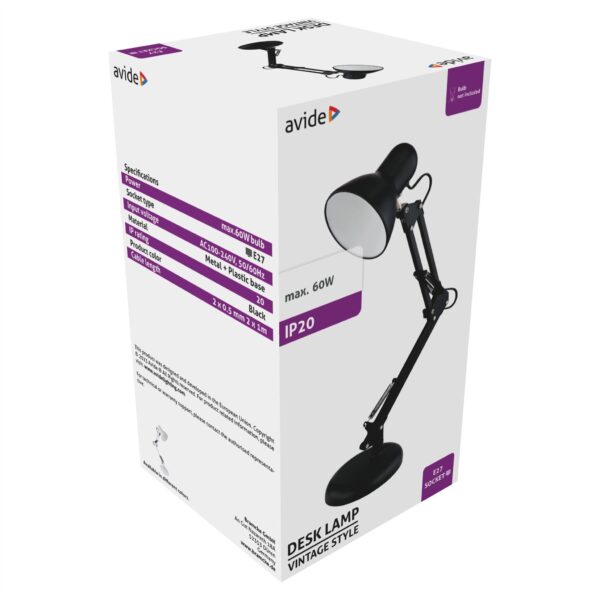Avide Basic Asztali Lámpa Vintage Plasztik Fekete E27 max 60W | BR (SKU:ABLDL-VINTE27-PC-B-60W) Basic