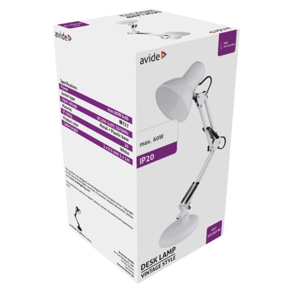 Avide Basic Asztali Lámpa Vintage Fehér Plasztik E27 max 60W | BR (SKU:ABLDL-VINTE27-PC-W-60W) Basic