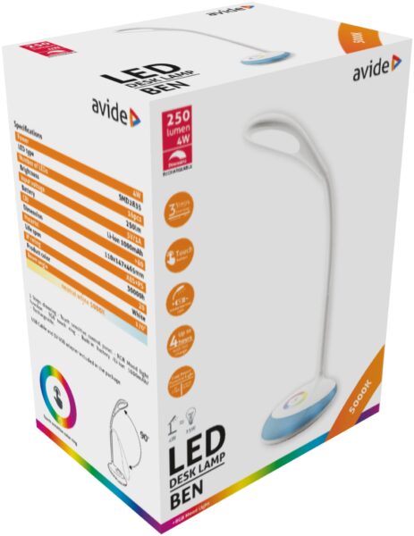 Avide LED Asztali Lámpa Ben RGB Fehér 4W *Sérült Csomagolás* | BR (SKU:ABLDLRGB-4W-W-SCS) Asztali és állólámpák Avide LED Asztali Lámpa Ben RGB Fehér 4W *Sérült Csomagolás* | BR (SKU:ABLDLRGB-4W-W-SCS) Asztali és állólámpák