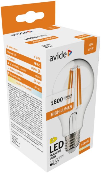 Avide LED Filament Globe 12W E27 A70 180° NW 4000K High Lumen | BR (SKU:ABLFG27NW-HL-12W) LED izzók Avide LED Filament Globe 12W E27 A70 180° NW 4000K High Lumen | BR (SKU:ABLFG27NW-HL-12W) LED izzók