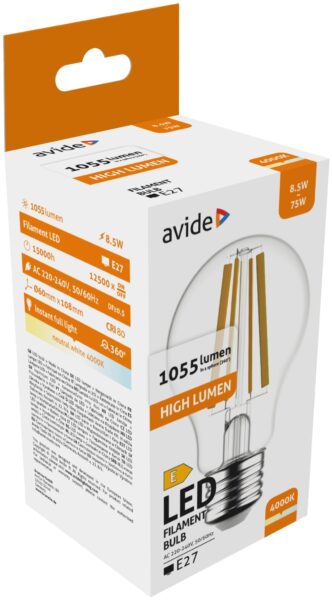 Avide LED Filament Globe 8.5W E27 NW 4000K High Lumen | BR (SKU:ABLFG27NW-HL-8.5W) LED izzók