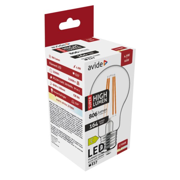 Avide LED Filament Globe 4.9W E27 A60 WW 2700K Super High Lumen | BR (SKU:ABLFG27WW-4.9W-SHL) Gömb Avide LED Filament Globe 4.9W E27 A60 WW 2700K Super High Lumen | BR (SKU:ABLFG27WW-4.9W-SHL) Gömb