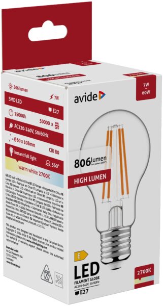 Avide LED Globe Fényerőszabályzós A60 11W E27 WW 3000K | BR (SKU:ABG27WW-11W-APD) LED izzók