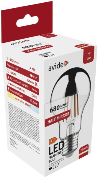 Avide LED Filament Half Mirror 7W E27 WW 2700K | BR (SKU:ABLFG27WW-7W-HM) LED izzók Avide LED Filament Half Mirror 7W E27 WW 2700K | BR (SKU:ABLFG27WW-7W-HM) LED izzók