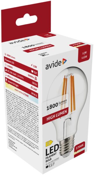 Avide LED Filament Globe 12W E27 A70 WW 2700K High Lumen | BR (SKU:ABLFG27WW-HL-12W) Gömb Avide LED Filament Globe 12W E27 A70 WW 2700K High Lumen | BR (SKU:ABLFG27WW-HL-12W) Gömb