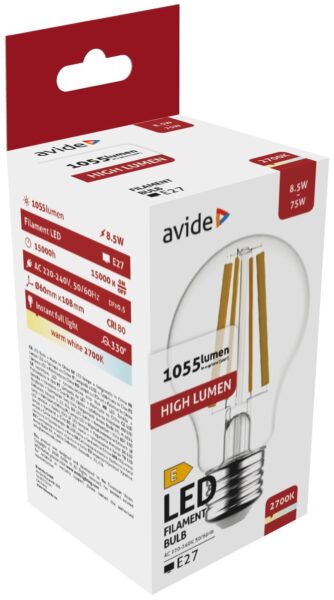 Avide LED Filament Globe 8.5W E27 WW 2700K High Lumen | BR (SKU:ABLFG27WW-HL-8.5W) Gömb
