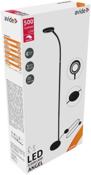 Avide LED Állólámpa Angel 12W NW Fekete | BR (SKU:ABLFL-12W-ANGEL-B) Asztali és állólámpák