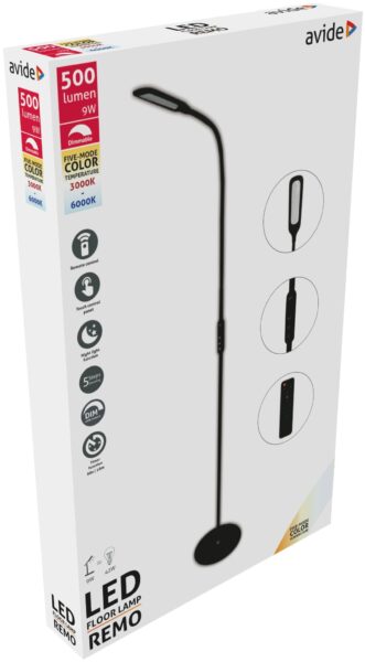 Avide LED Állólámpa Remo 9W CCT Fekete | BR (SKU:ABLFL-9W-REMO-B) Asztali és állólámpák