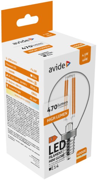 Avide LED Filament Mini Globe 4.5W E14 NW 4000K | BR (SKU:ABLFMG14NW-4.5W) Mini Gömb Avide LED Filament Mini Globe 4.5W E14 NW 4000K | BR (SKU:ABLFMG14NW-4.5W) Mini Gömb