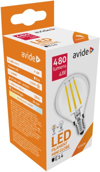 Avide LED Filament Mini Globe 4W E14 NW 4000K*Régi Modell* | BR (SKU:ABLFMG14NW-4W) LED izzók Avide LED Filament Mini Globe 4W E14 NW 4000K*Régi Modell* | BR (SKU:ABLFMG14NW-4W) LED izzók