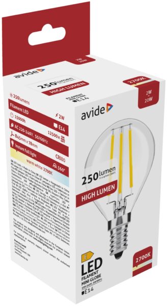 Avide LED Filament Mini Globe 2W E14 WW 2700K | BR (SKU:ABLFMG14WW-2W) Mini Gömb Avide LED Filament Mini Globe 2W E14 WW 2700K | BR (SKU:ABLFMG14WW-2W) Mini Gömb