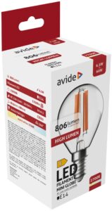Avide LED Filament Mini Globe 6.5W E14 WW 2700K High Lumen | BR (SKU:ABLFMG14WW-HL-6.5W) Mini Gömb