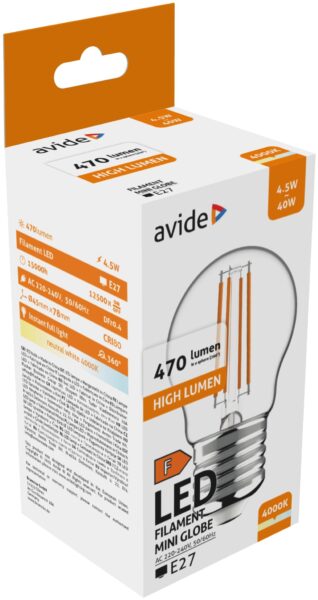 Avide LED Filament Mini Globe 4.5W E27 NW 4000K | BR (SKU:ABLFMG27NW-4.5W) LED izzók Avide LED Filament Mini Globe 4.5W E27 NW 4000K | BR (SKU:ABLFMG27NW-4.5W) LED izzók