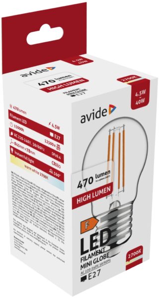 Avide LED Filament Mini Globe 4.5W E27 WW 2700K | BR (SKU:ABLFMG27WW-4.5W) LED izzók Avide LED Filament Mini Globe 4.5W E27 WW 2700K | BR (SKU:ABLFMG27WW-4.5W) LED izzók