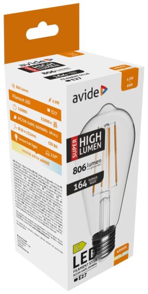 Avide LED Filament ST58 4.9W E27 NW 4000K Super High Lumen | BR (SKU:ABLFST58NW-4.9W-SHL) Speciális Avide LED Filament ST58 4.9W E27 NW 4000K Super High Lumen | BR (SKU:ABLFST58NW-4.9W-SHL) Speciális