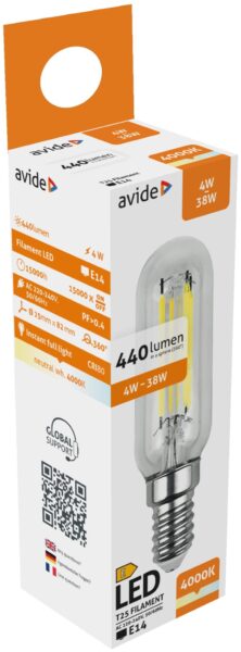 Avide LED Filament T25 4W E14 NW 4000K | BR (SKU:ABLFT25NW-4W) LED izzók Avide LED Filament T25 4W E14 NW 4000K | BR (SKU:ABLFT25NW-4W) LED izzók