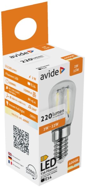 Avide LED Filament T26 2W E14 NW 4000K | BR (SKU:ABLFT26NW-2W) LED izzók