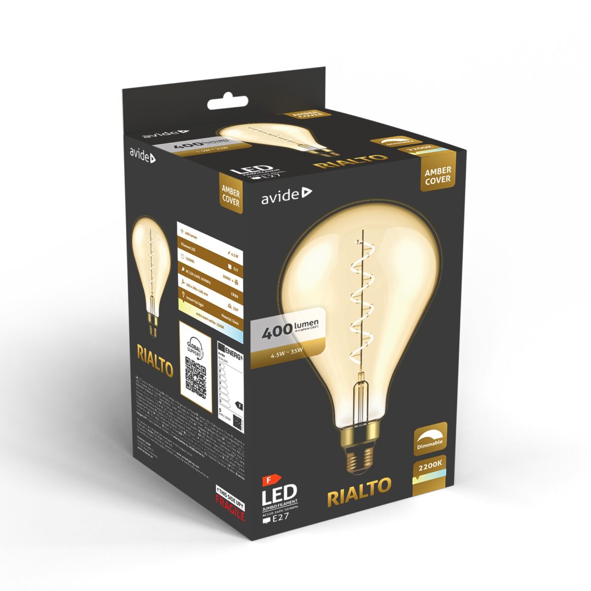 Avide LED Jumbo Filament Rialto Amber 4.5W E27 2200K…
