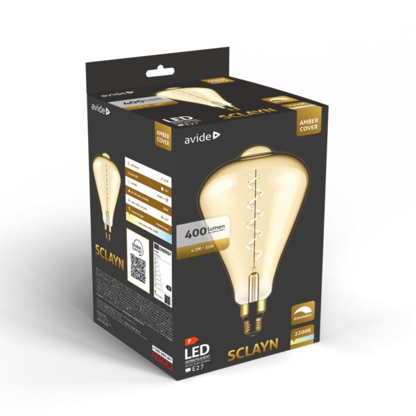 Avide LED Jumbo Filament Sclayn Amber 4.5W E27 2200K Fényerőszabályzós | BR (SKU:ABLJFA-4.5W-SCL) Jumbo