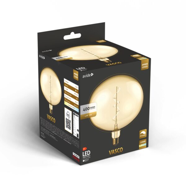 Avide LED Jumbo Filament Vasco Amber 4.5W E27 2200K Fényerőszabályzós | BR (SKU:ABLJFA-4.5W-VAS) Jumbo