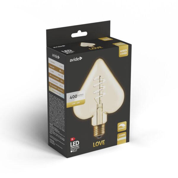 Avide LED Jumbo Filament Love Amber 4.9W E27 2200K Fényerőszabályzós | BR (SKU:ABLJFA-4.9W-LOV) Jumbo