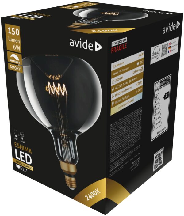 Avide LED Jumbo Filament Eshima 190x255mm Smoky 6W E27 2400K Fényerőszabályzós | BR (SKU:ABLJFS-6W-ESH) Jumbo