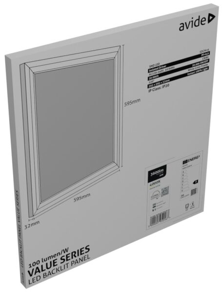Avide LED Panel 600x600mm 36W NW 4000K 100lm/W Value Range Backlit | BR (SKU:ABLPBL600-36W-NW-VAL) LED panelek