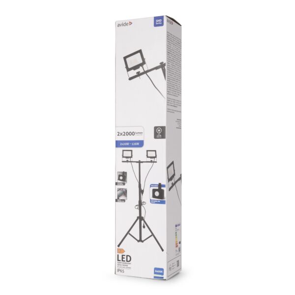 Avide LED Reflektor Slim SMD 2x20W CW 6400K 2 fej Tripoddal Opc. PIR | BR (SKU:ABLRFLCW-20W-TRIPOD-D-OPIR) Tripodos
