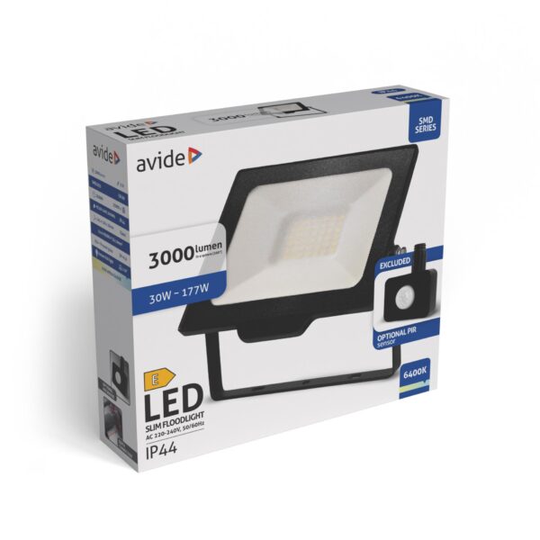 Avide LED Reflektor SMD 30W CW 6400K Opc.PIR | BR (SKU:ABLRFLCW-30W-OPIR) OPIR