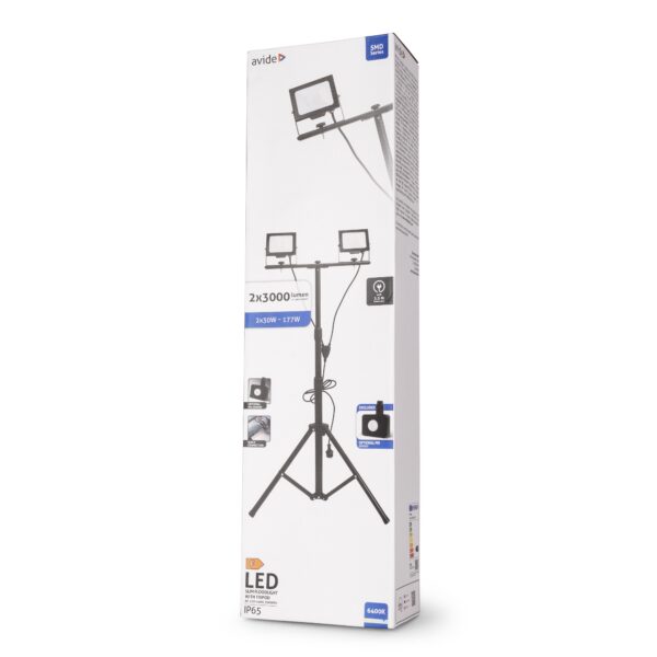 Avide LED Reflektor Slim SMD 2x30W CW 6400K 2 fej Tripoddal Opc. PIR | BR (SKU:ABLRFLCW-30W-TRIPOD-D-OPIR) Tripodos