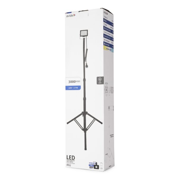 Avide LED Reflektor Slim SMD 30W CW 6400K 1 fej Tripoddal Opc. PIR | BR (SKU:ABLRFLCW-30W-TRIPOD-S-OPIR) Tripodos