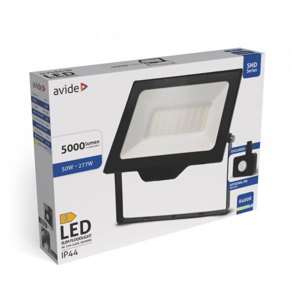 Avide LED Reflektor SMD 50W CW 6400K Gyorscsat.+Opc.PIR | BR (SKU:ABLRFLCW-50WQC-OPIR) OPIR