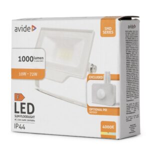 Avide LED Reflektor SMD 10W NW 4000K Opc.PIR Fehér | BR (SKU:ABLRFLNW-10W-OPIR-W) OPIR
