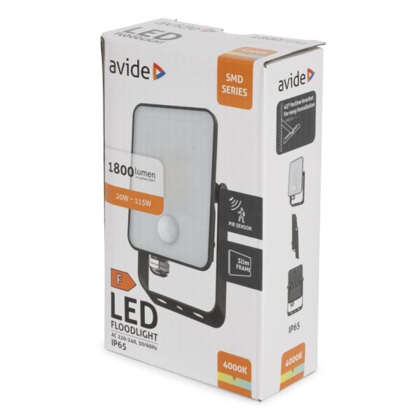 Avide LED Reflektor SMD Keret nélküli 20W NW 4000K Beépített PIR | BR (SKU:ABLRFLNW-20W-FS-PIR) Keret nélküli
