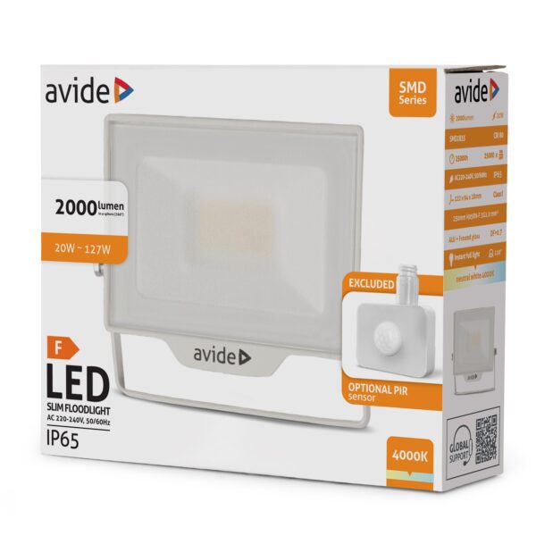 Avide LED Reflektor SMD 20W NW 4000K Opc.PIR Fehér | BR (SKU:ABLRFLNW-20W-OPIR-W) OPIR