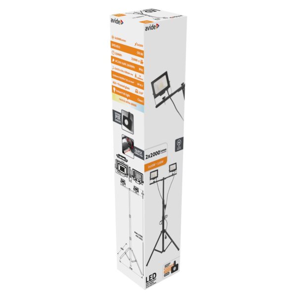 Avide LED Reflektor Slim SMD 2x20W NW 4000K 2 fej Tripoddal Opc. PIR | BR (SKU:ABLRFLNW-20W-TRIPOD-D-OPIR) Tripodos