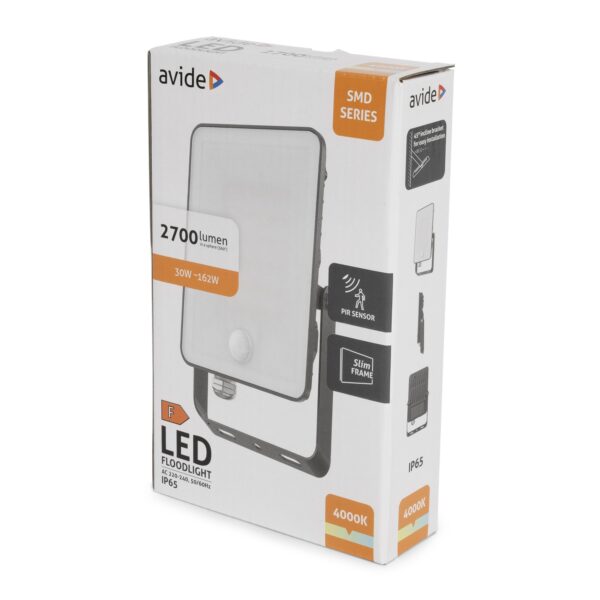 Avide LED Reflektor SMD Keret nélküli 30W NW 4000K Beépített PIR | BR (SKU:ABLRFLNW-30W-FS-PIR) Keret nélküli