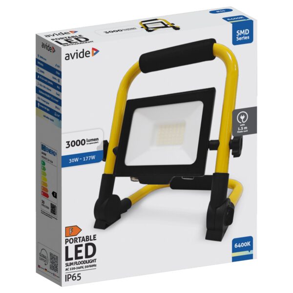 Avide LED Reflektor Slim SMD 30W állványos 1.5m CW 6400K | BR (SKU:ABLRSFLCW-30W) Állványos