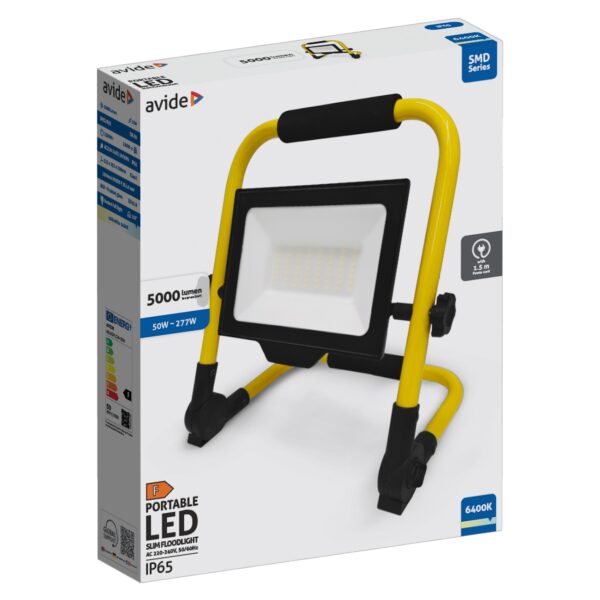 Avide LED Reflektor Slim SMD 50W állványos 1.5m cW 6400K | BR (SKU:ABLRSFLCW-50W) Állványos